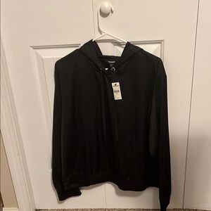 NWT Silky/Satin like Black Hooded Sweatshirt